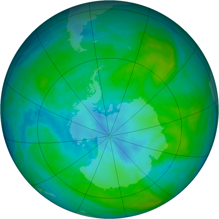 Antarctic ozone map for 15 February 1989